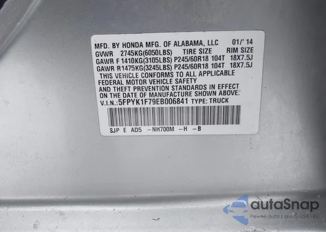 2014 Honda Ridgeline Sport from USA, damaged, VIN 5FPYK1F79EB006841